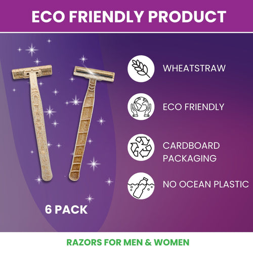 6-Pack Eco-Friendly Wheatstraw Razors - For Men & Women