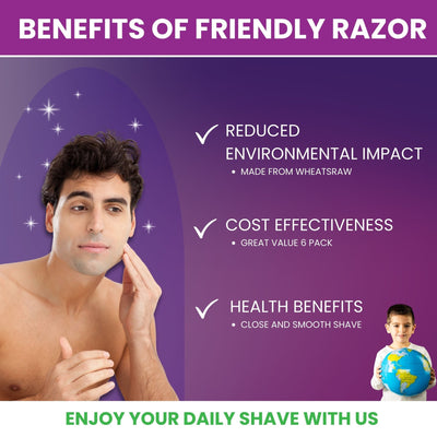 6 - Pack Eco - Friendly Wheatstraw Razors - Sustainable Shaving for Men & Women + Strip - Purple Mallet