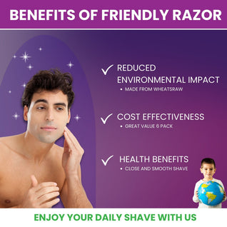 6-Pack Eco-Friendly Wheatstraw Razors - For Men & Women + Strip