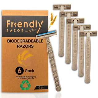 6-Pack Eco-Friendly Wheatstraw Razors - For Men & Women + Strip