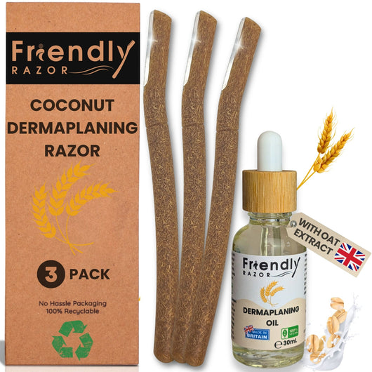 Dermaplaning Kit - Dermaplane Razors and Oil in One Set - Oil Contains Essential Extracts - Purple Mallet